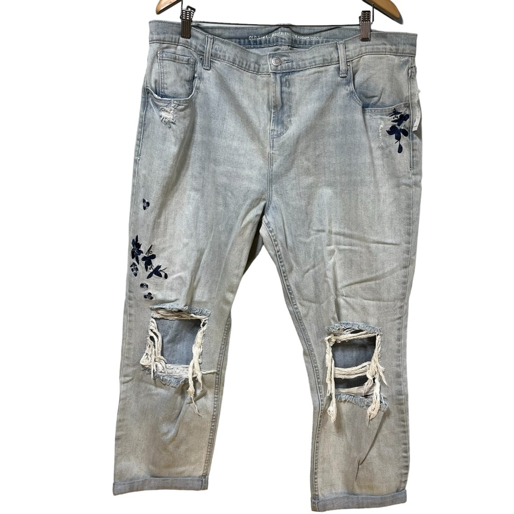 Old‎ Navy Boyfriend Straight Jeans 18 Petite Light Wash Distressed Floral  #469